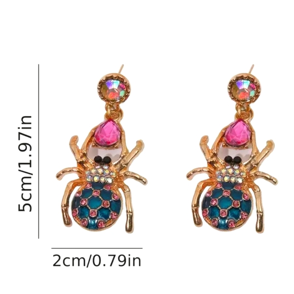 Betsey Johnson Style Maximalist Rhinestone Spider Earrings NWOT - Picture 4 of 6